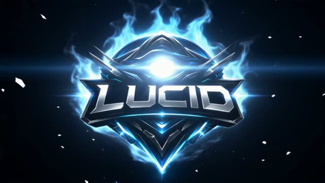 A chrome esports team logo surrounded by burning blue flame with a bright white eye above it